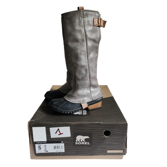 NWT Sorel Slimpack Riding Tall Boots Equestrian Sz 5 Waterproof Leather Charcoal - Picture 2 of 11